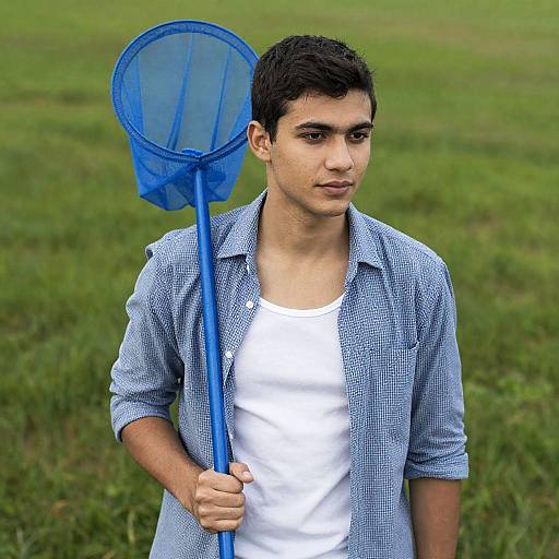 Young Man in Nature with Bug Net