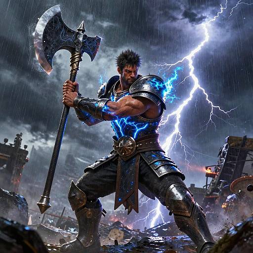 Heroic Warrior in Stormy Battle