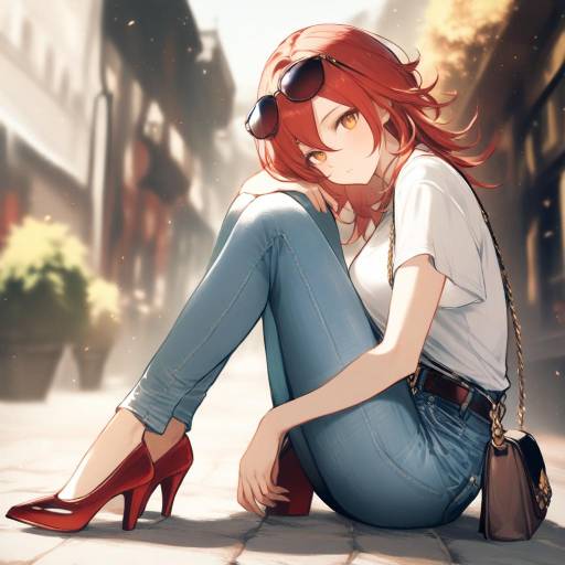 Fashionable Girl in Denim and High Heels