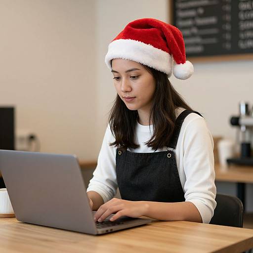 Woman Barista in Santa Hat