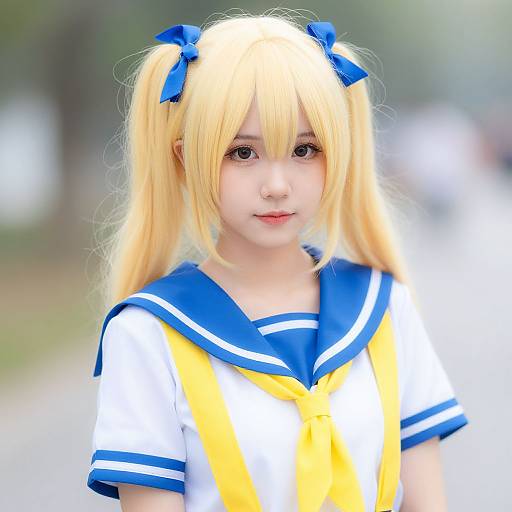 Anime-inspired Blonde Twin Pigtail Portrait