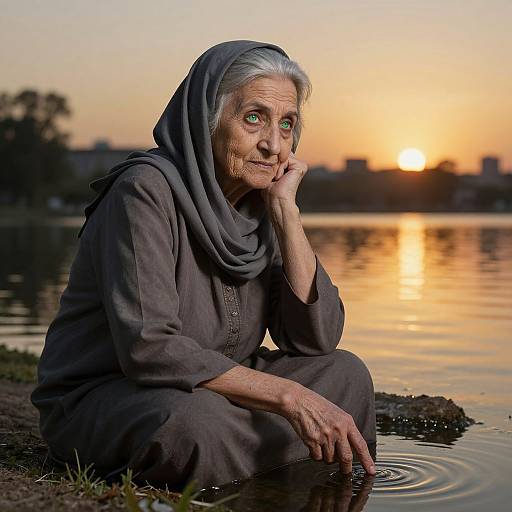 Bug's-Eye Portrait of Elderly Woman