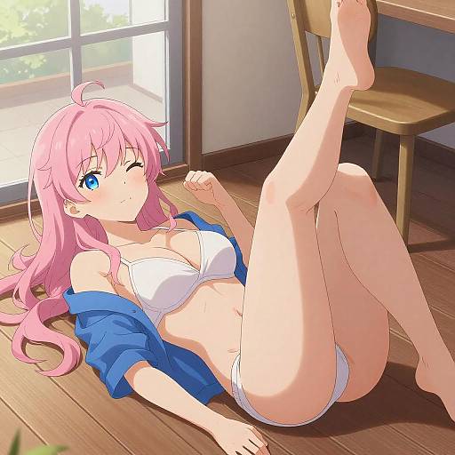 Playful Pink-Haired Anime Woman