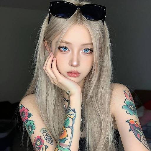 Young Woman with Colorful Tattoos