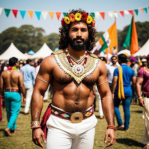 Muscular Man in Traditional Indian Festival Attire