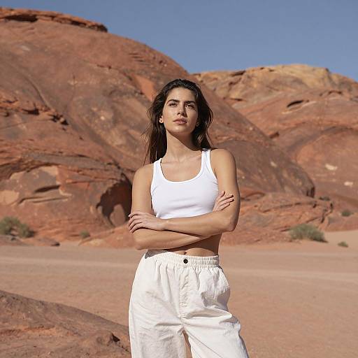 Desert Beauty: Woman in White Attire