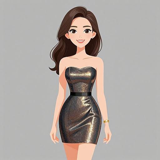 Elegant Woman in Metallic Evening Dress