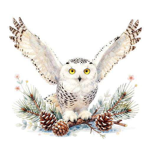 Elegant Snowy Owl in Watercolor