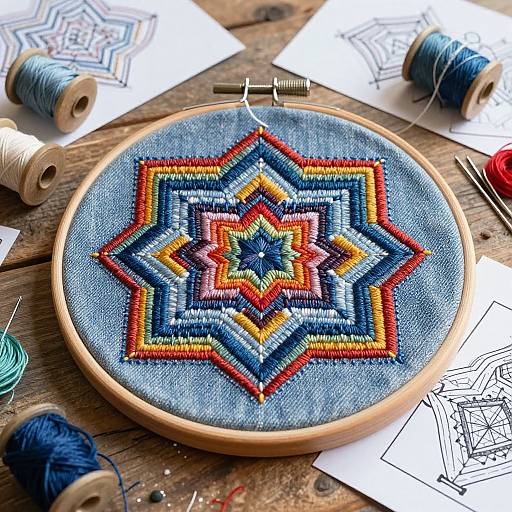 Geometric Embroidery on Denim Patch