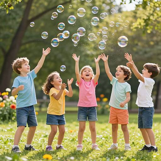 Joyful Children Busting Bubbles