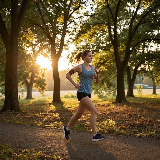 Woman Jogging at Sunset Woods