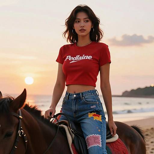 Pear-Shaped Woman in Patchwork Denim