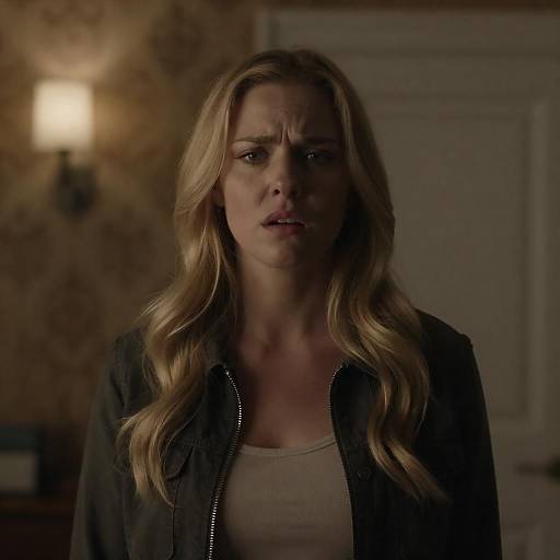 Worried Blonde Woman in Dim Lighting