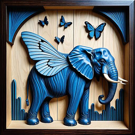 Magritte-Inspired Intarsia Elephant with Butterfly Wings