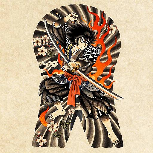 Anime Samurai Irezumi Tattoo Flash