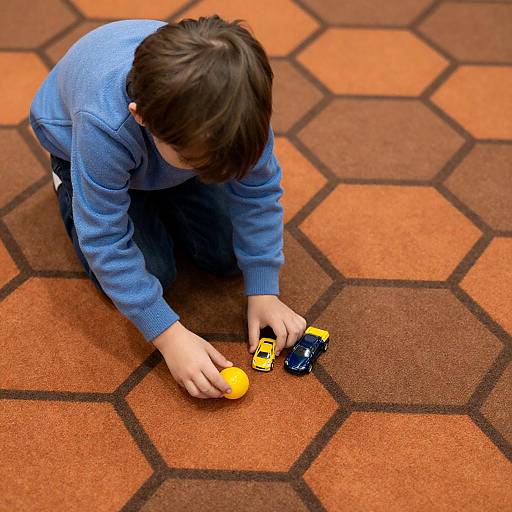 Child with Cars on Hexagon Carpet