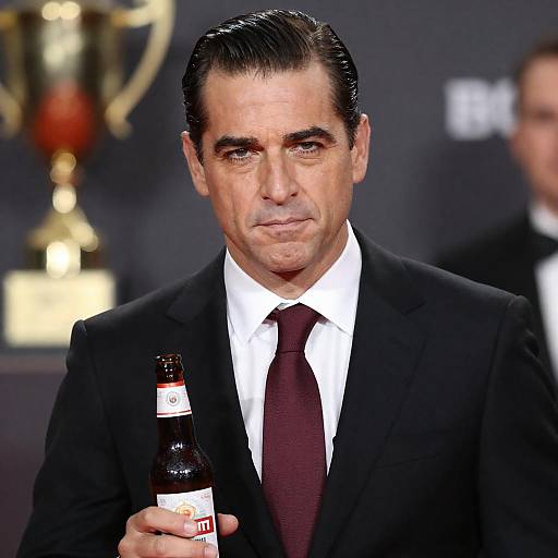 Serious Man in Suit with Beer