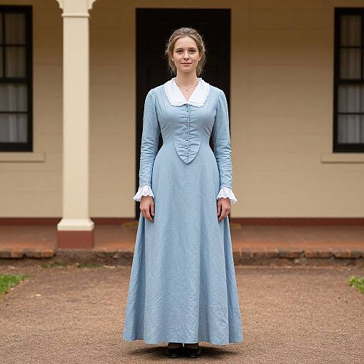 Colonial Australian Woman in Blue Dress