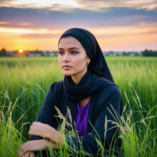 Serene Woman in Black Headscarf at Sunset