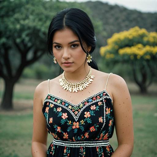 Young Woman Wearing Floral Mexican Dress Outdoors