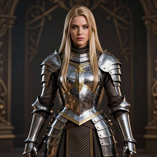 Confident Blonde Warrior in Golden Armor