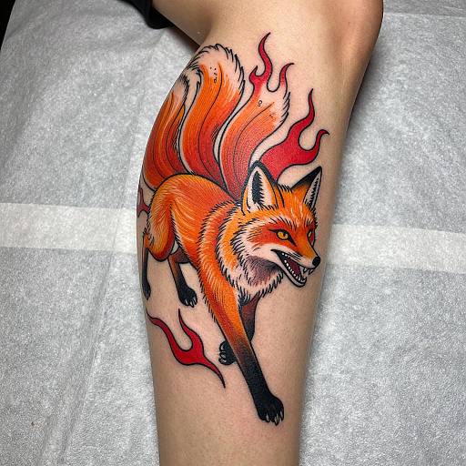 Vibrant Fox Tattoo Design on Leg