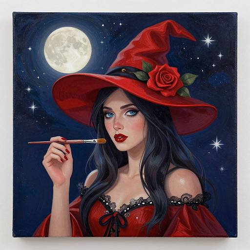 Enchanting Witch Artist Under Moonlight