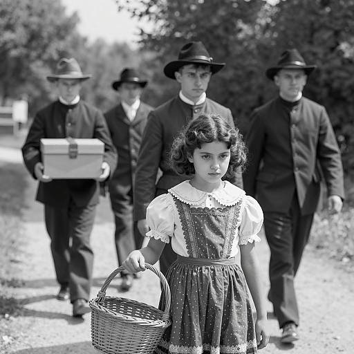 Historical Black-and-White Scene with Girl
