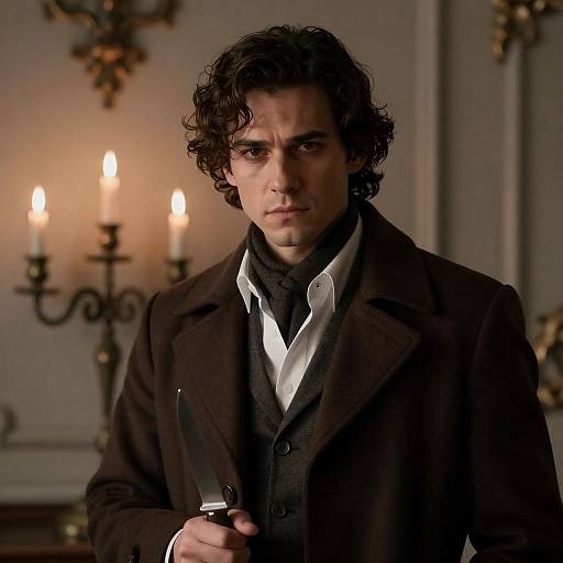 Man with Knife in Vintage Setting