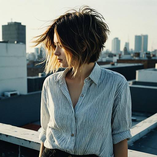 Woman with Messy Cut Hairstyle on Rooftop