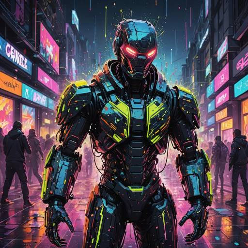 Neon Robotic Artist in Urban Chaos Neon Robotic Artist in Urban Chaos