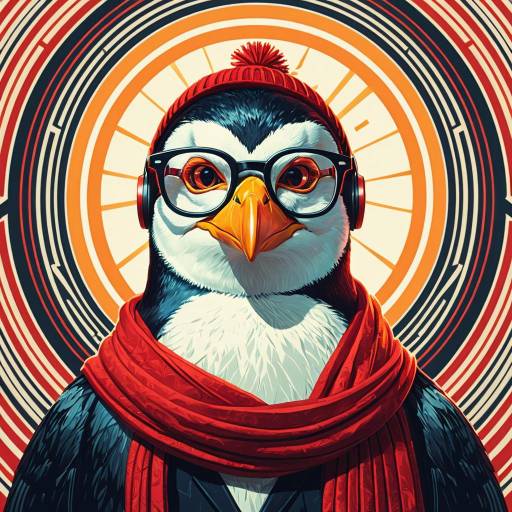Stern Penguin in Art Nouveau Style