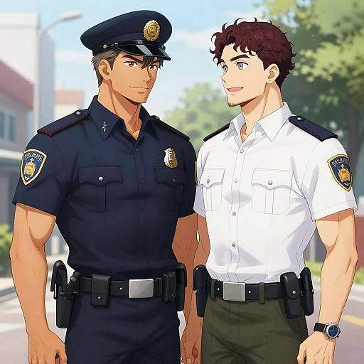 Two Male Police Officers Smiling Outdoors