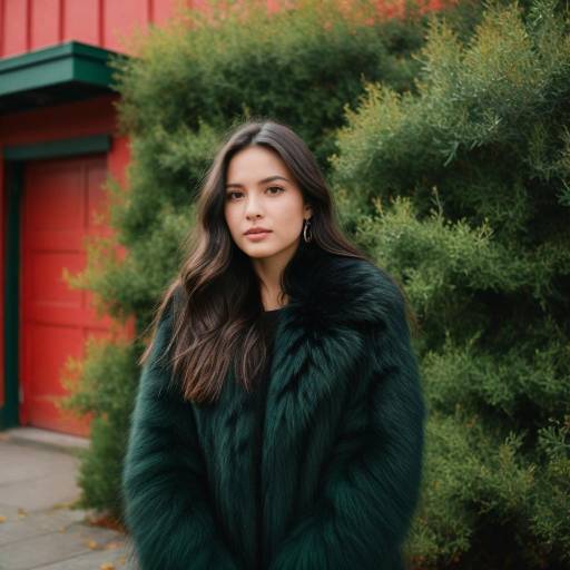 Young Woman in Black Fur Coat Outdoors