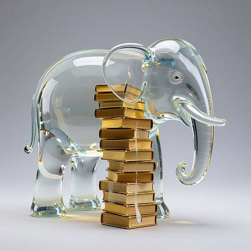 Translucent Glass Elephant with Books