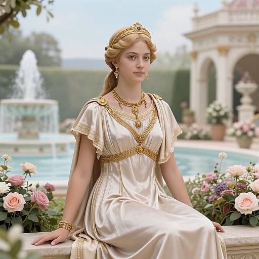 Roman Noblewoman in Lavish Villa Garden