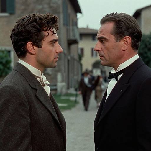 Intense Stare Between Two Men in Historical Setting