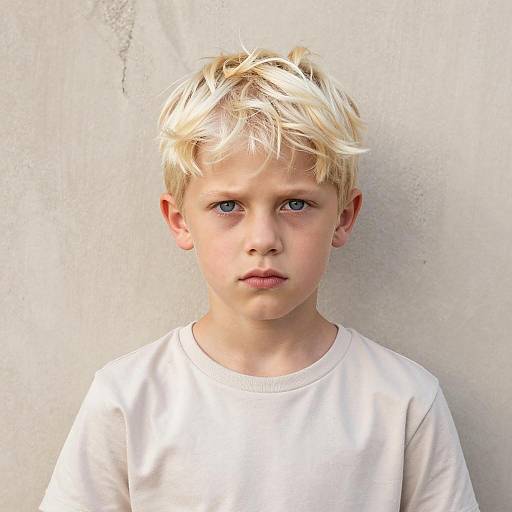 Serious young blonde boy portrait