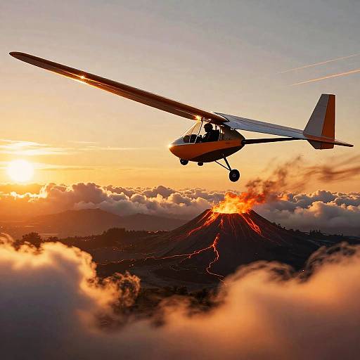 Dynamic Glider Soaring over Volcanic Landscape