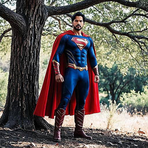 Man in Superman-Inspired Cosplay Outdoors