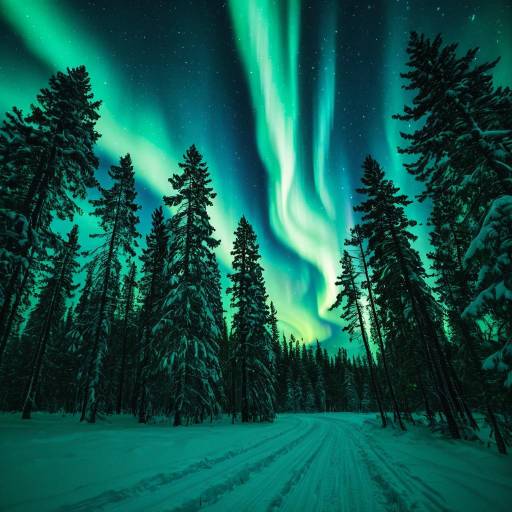 Northern Lights over Snowy Forest