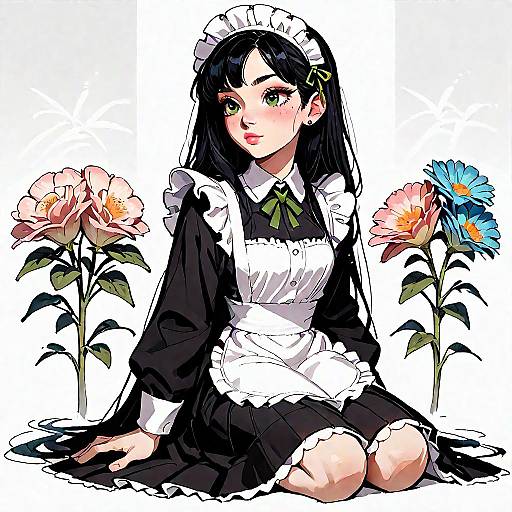 High-Detail Anime Girl in Maid Uniform