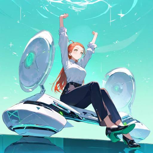 Grateful Young Woman with Futuristic Device Grateful Young Woman with Futuristic Device