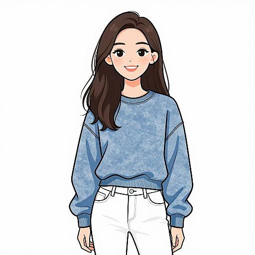 Smiling Woman in Casual Blue Sweatshirt