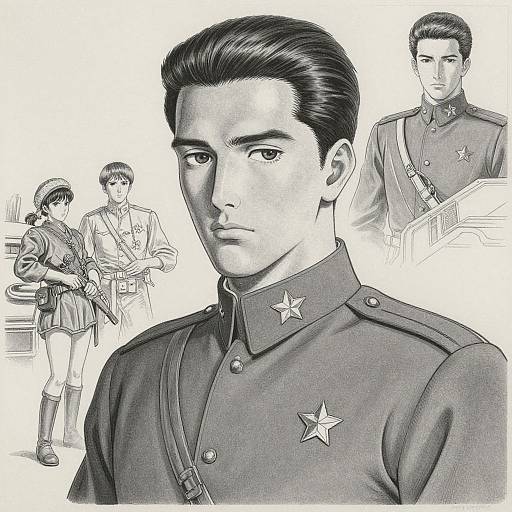 Grayscale Military Portrait Drawing