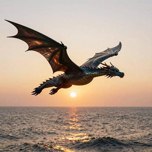 Serene Dragon Flying at Sunset