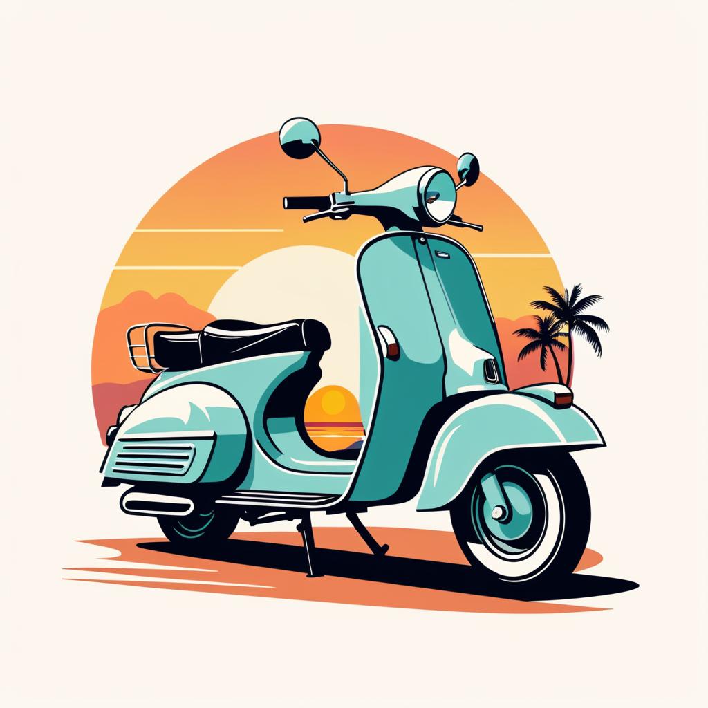 Vintage Scooter T-Shirt Design at Sunset