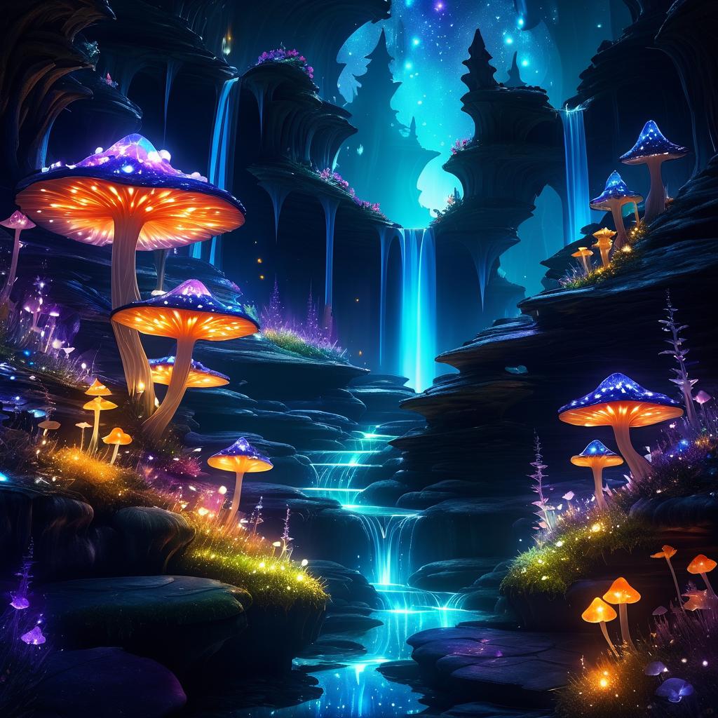 Ethereal Mushroom Canyon with Shimmering Fox