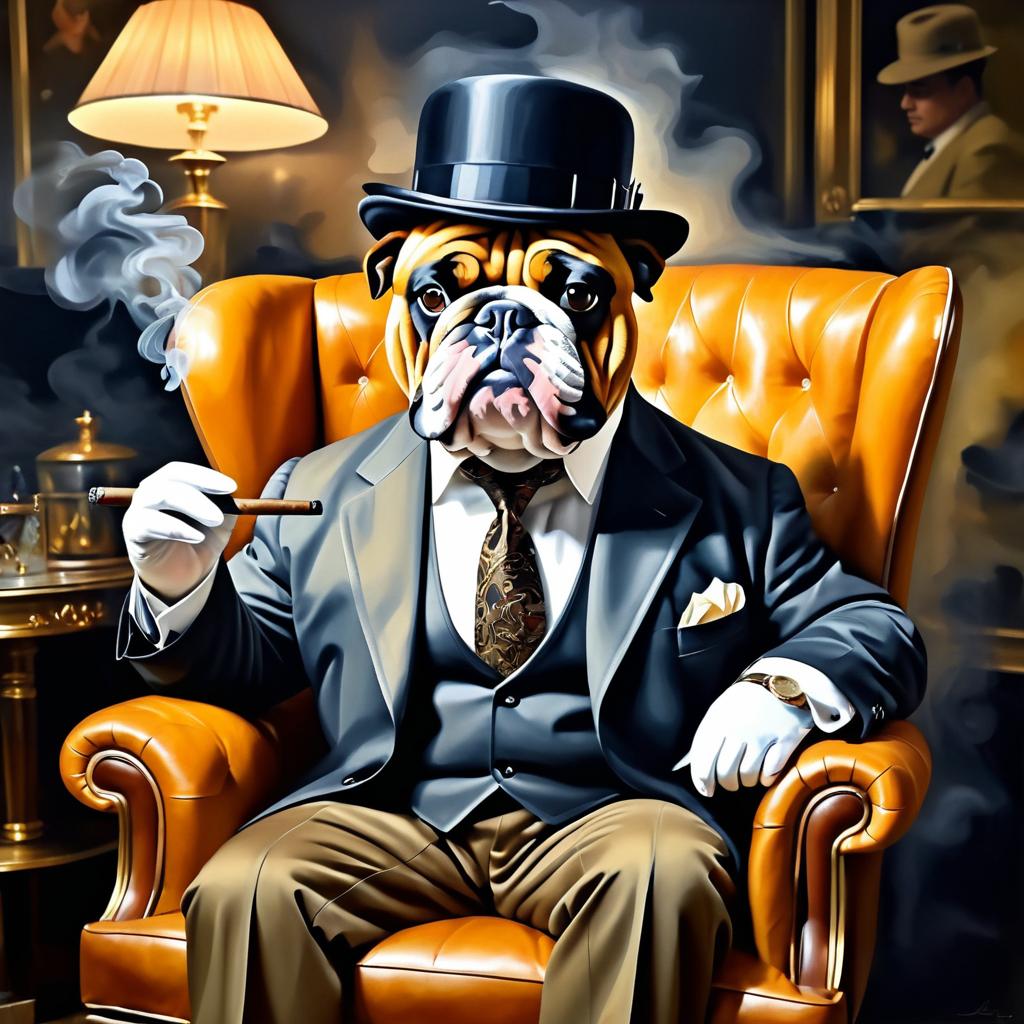 Vintage Bulldog with Cigar and Bowler Hat