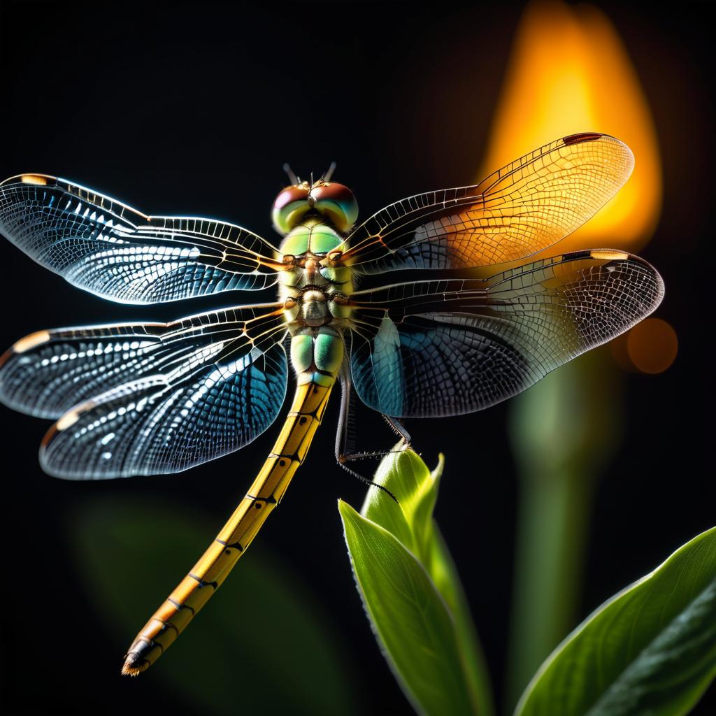 Ultra-Realistic Dragonfly in Candlelight